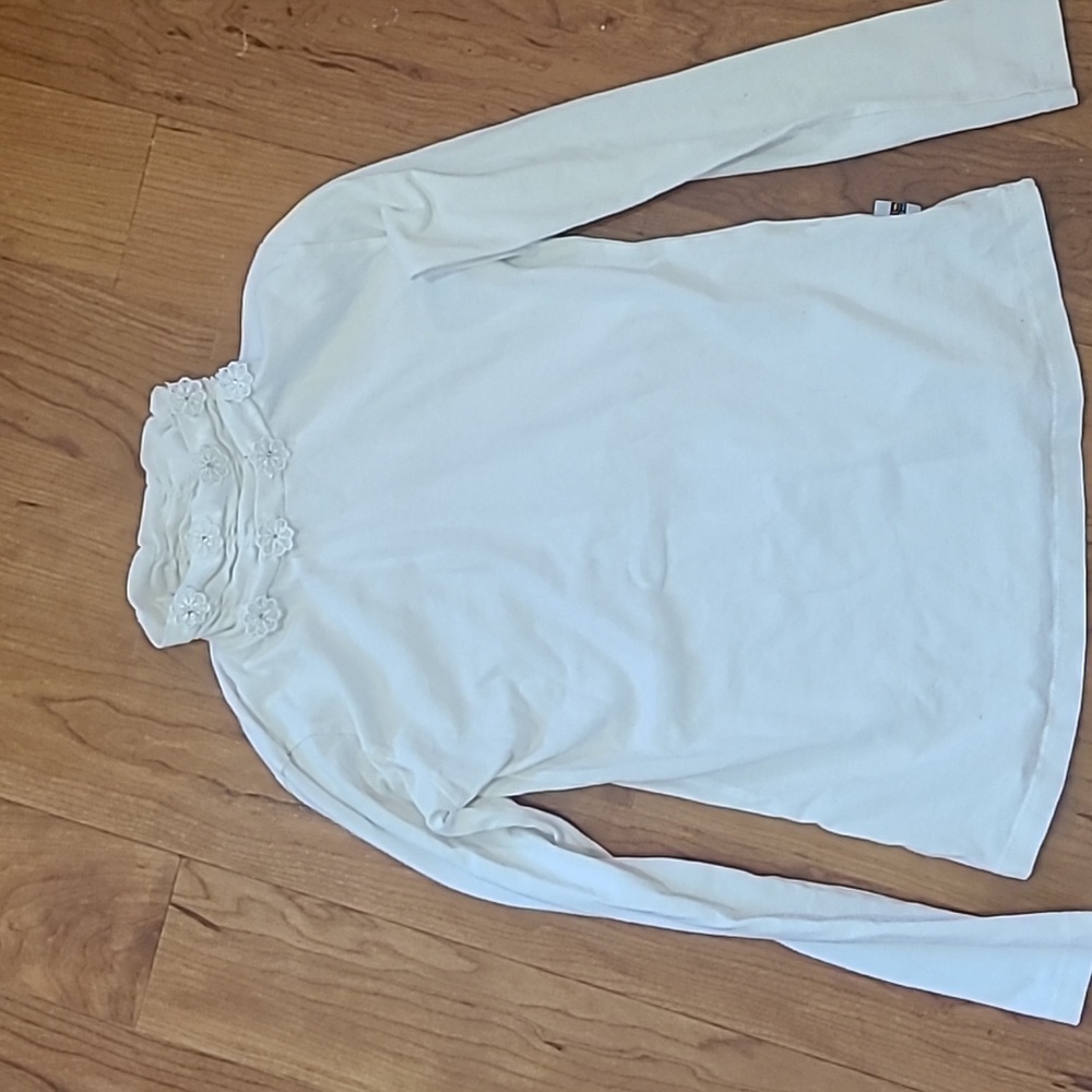 Girl's Turtle neck top Long sleeves Cotton White Size 10